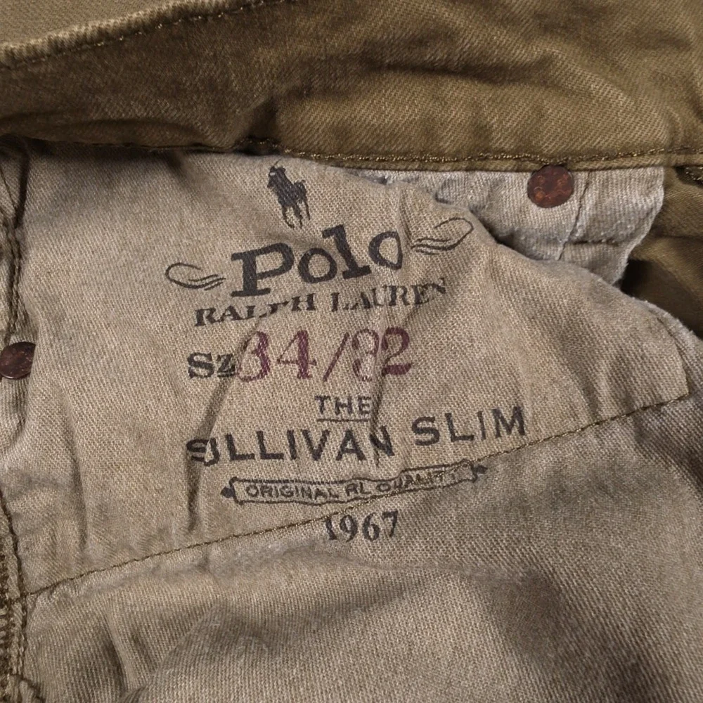 Polo Ralph Lauren Sullivan Slim Jeans Mens 34x32 Olive Green Fading Whiskered